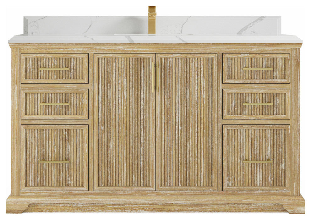 Alys Teak 60 Single Sink Bathroom Vanity Whitewashed 1.5" Calacatta Laza