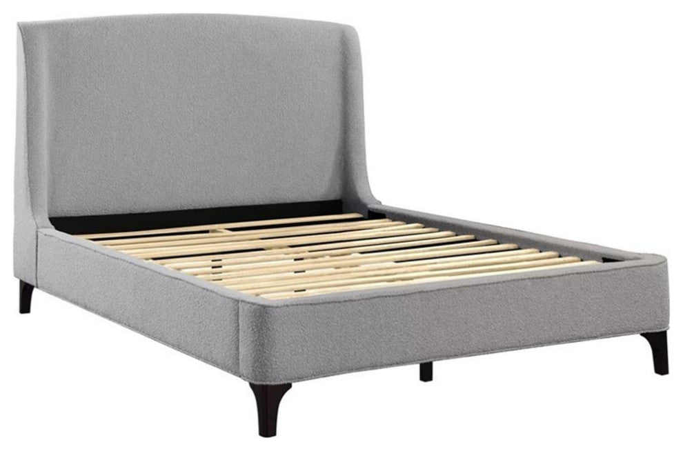 Coaster Mosby Fabric Upholstered Curved Headboard Queen Bed in Light Gray