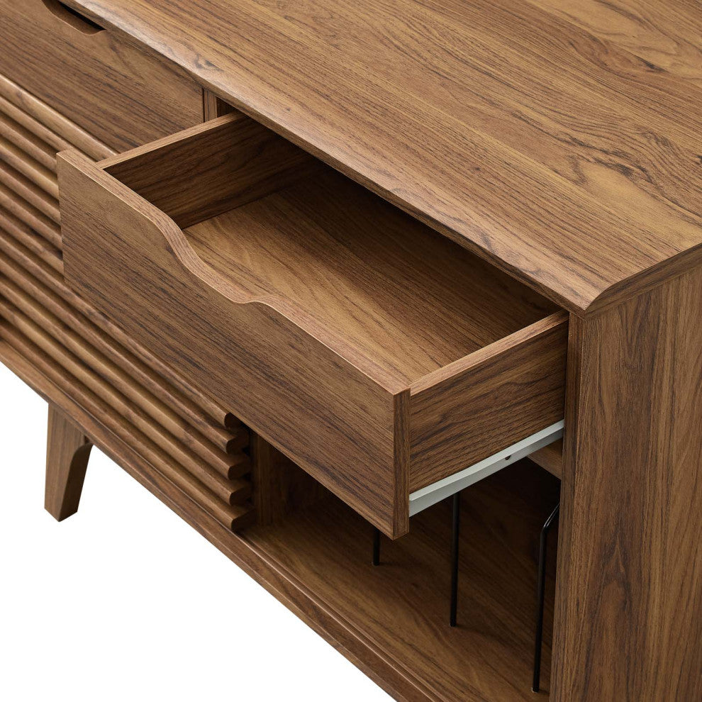Sofa Side Table Display Stand, Wood, Brown Walnut, Modern, Lounge Hospitality