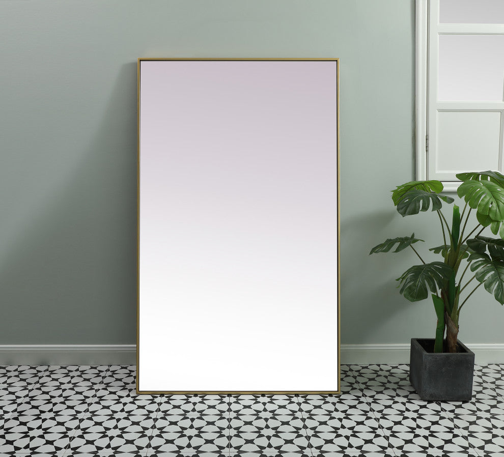 Metal Frame Rectangle Full Length Mirror 36X60 Inch, Brass