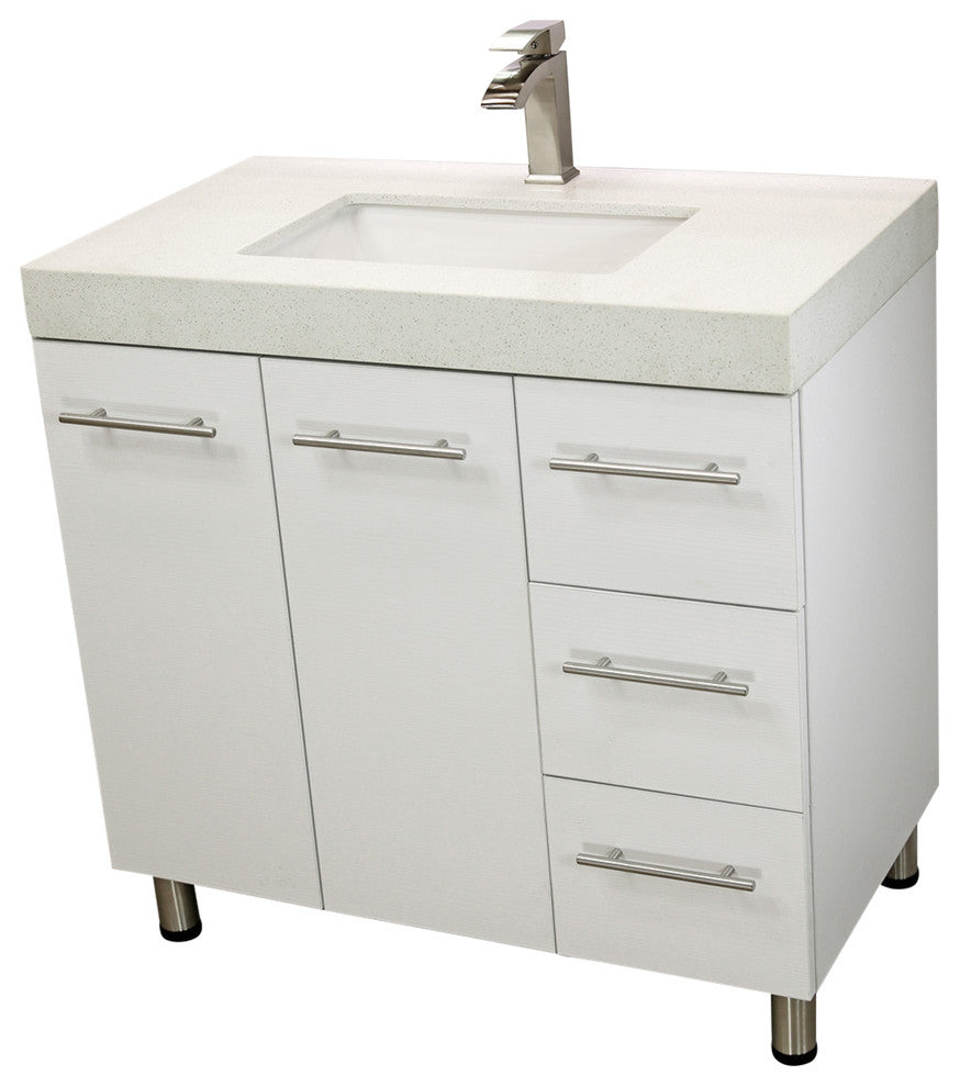 Windbay 36" Free Standing Vanity, White Texture Embossed, White Integrated Sink