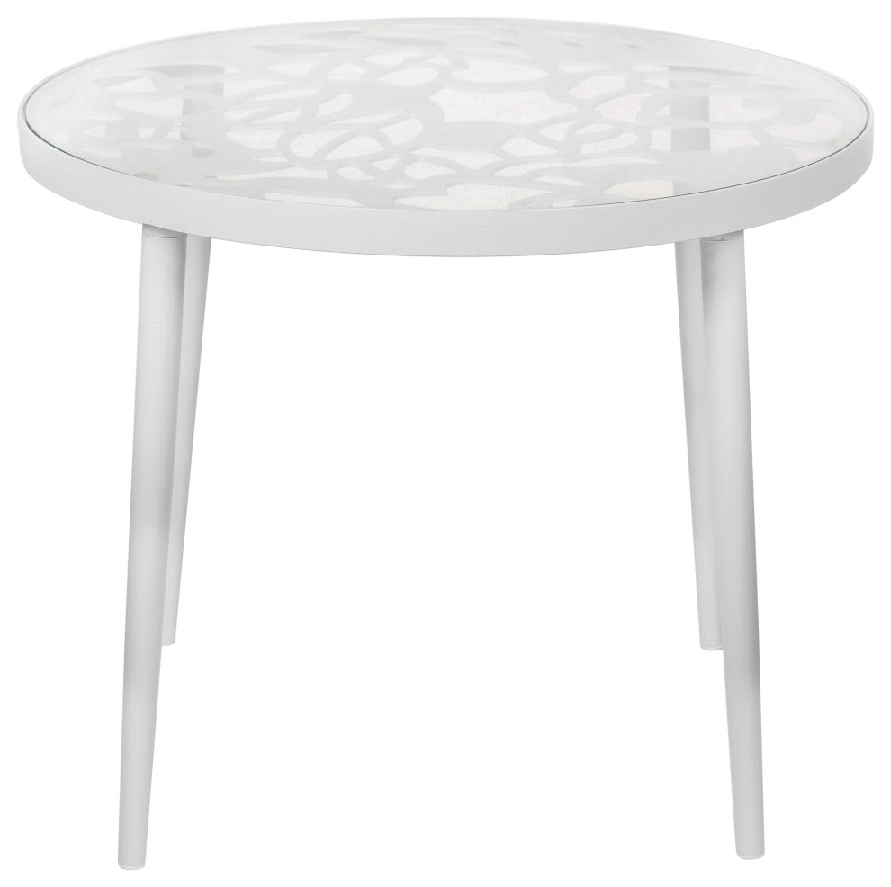 LeisureMod Devon Outdoor Dining Set with Glass Table and 2 Chairs, White