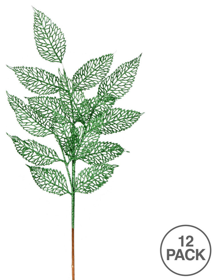 Vickerman L190504 22" Green Glitter Bay Leaf Lace Artificial Christmas Spray