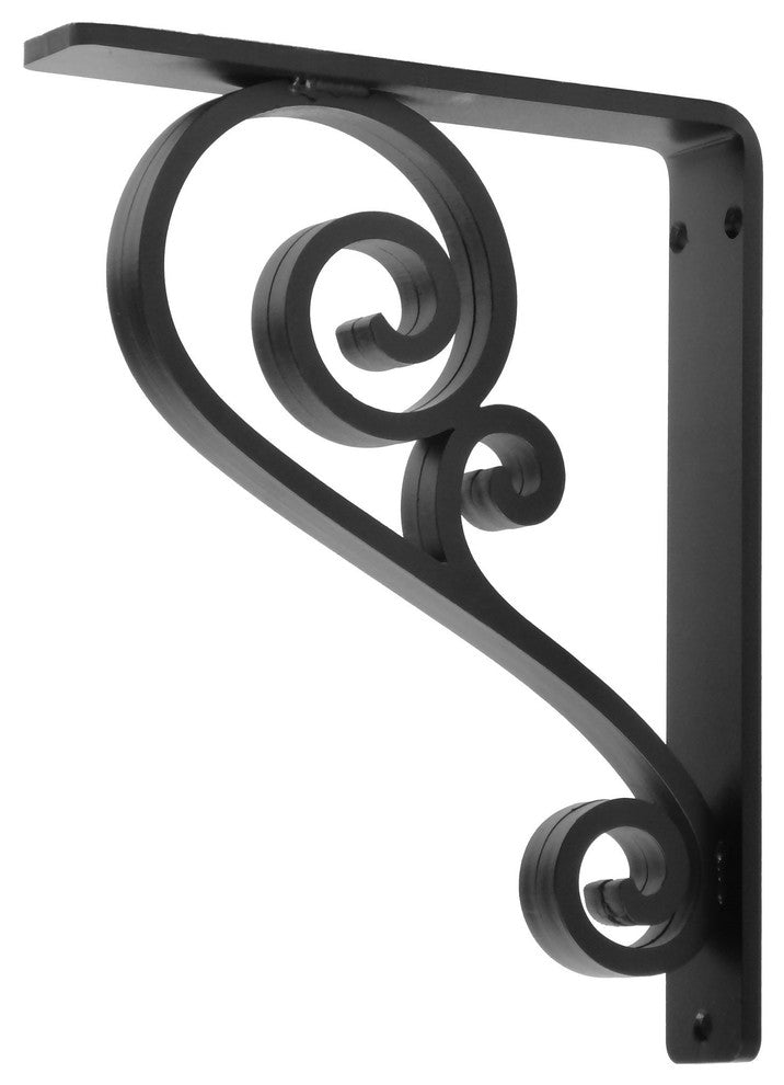 Wrought Iron Corbel - Classic Scroll 1.5" Wide Iron Countertop Corbel, Black, 8"