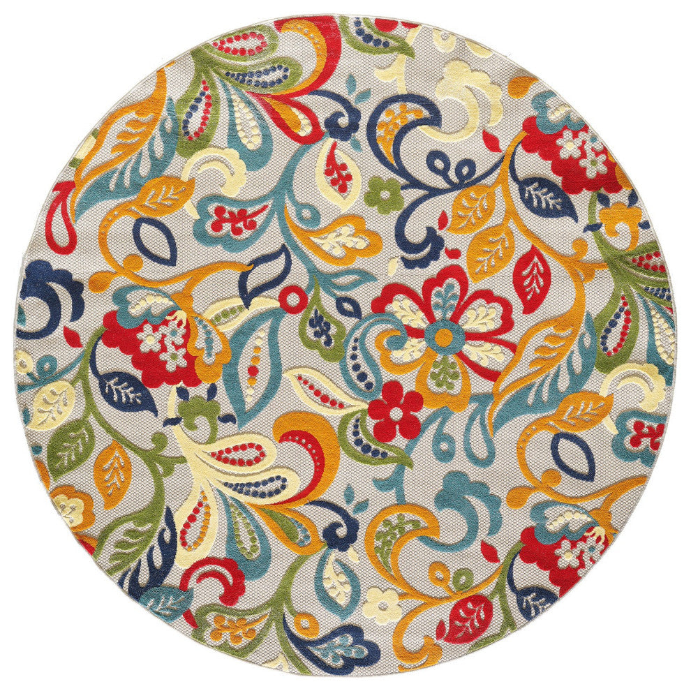 7"x9" Multi Jacobean Floral Indoor Outdoor Area Rug