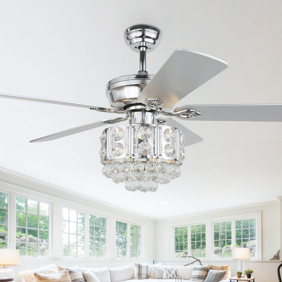 Crystal Ceiling Fan with Remote 5 Blades 52Inch, Chrome