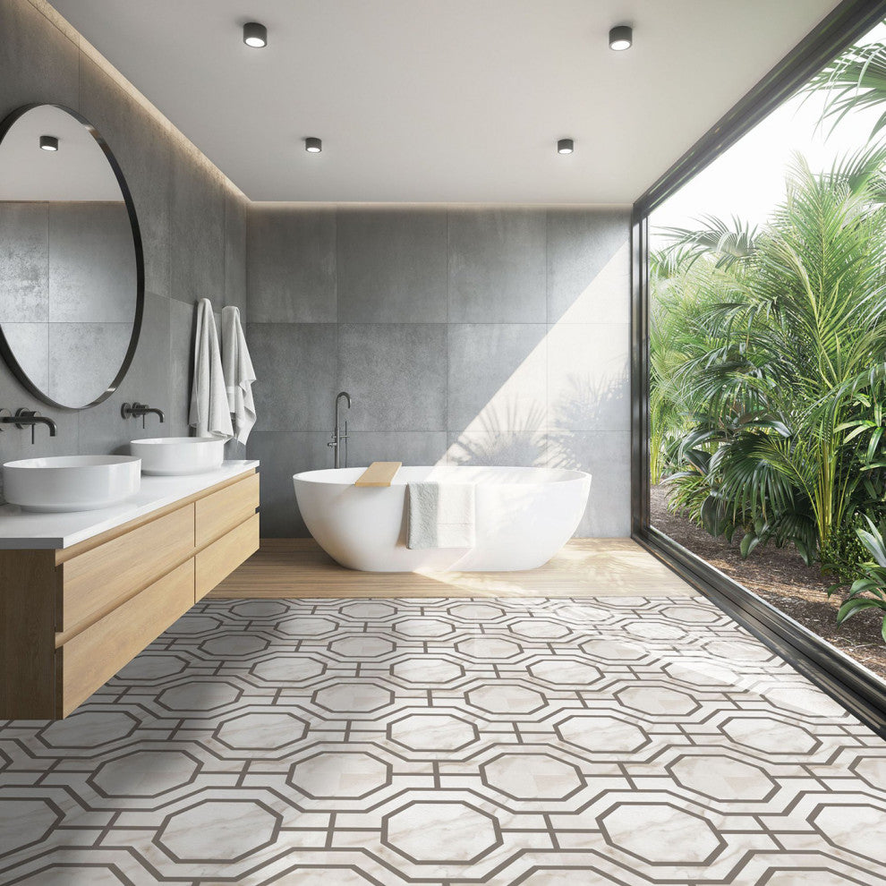 PowerSellerUSA Self-Stick Vinyl Modern Geometric 20-Pcs 1.5mm Thick Tiles 12"