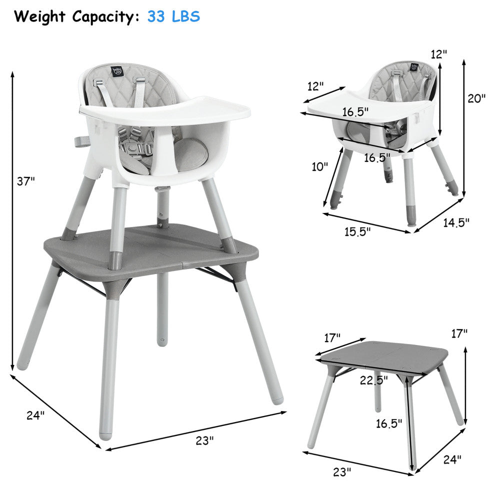 Babyjoy 4 in 1 Baby High Chair Convertible Toddler Table Chair Set w/PU Cushion