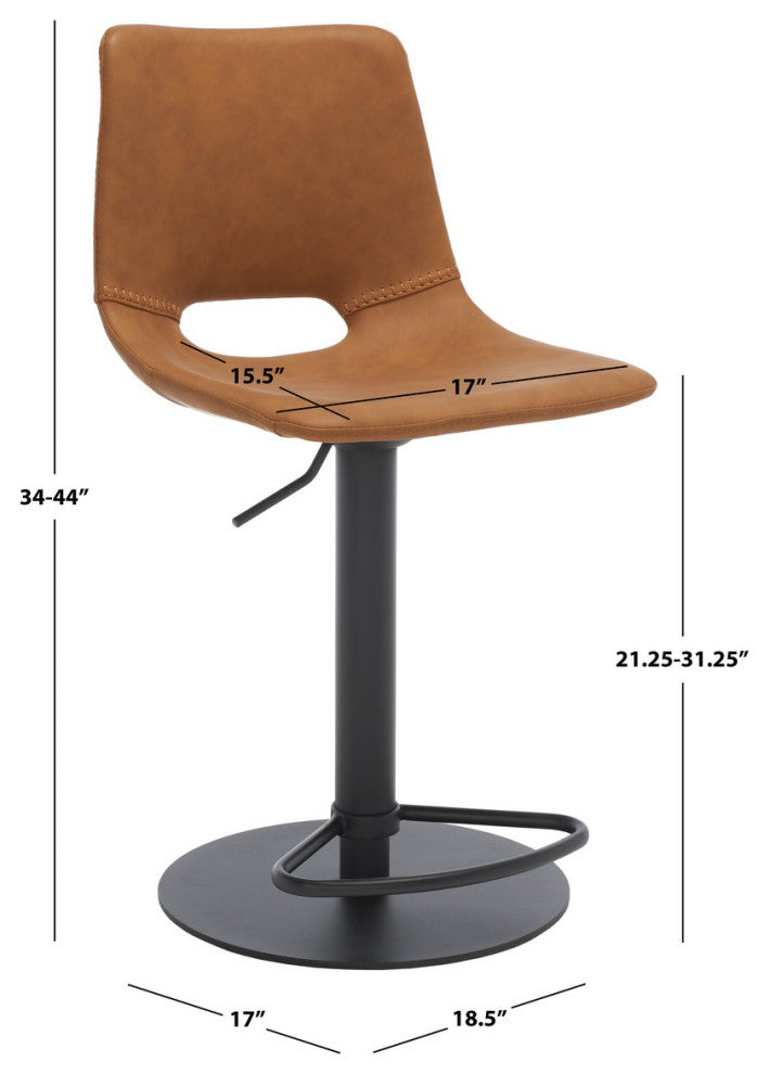 Safavieh Freya Gas Lift Bar Stool, Cognac/Black