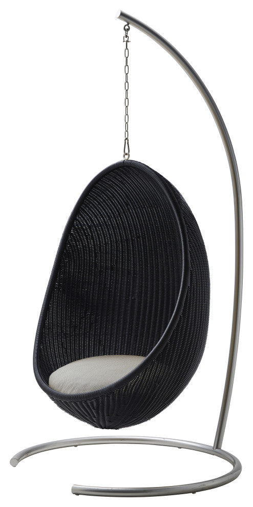 Nanna Ditzel Exterior Hanging Egg Chair, Black - Sunbrella Sailcloth Seagull Cushion, Chain and Stand