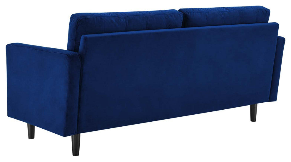 Tufted Sofa, Velvet, Blue Navy, Modern, Living Lounge Hotel Lobby Hospitality