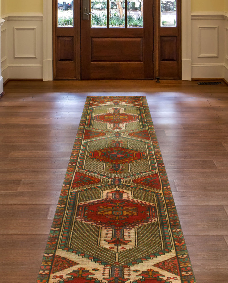 Fine Vintage Distressed Inzir Rust/Beige Runner, 2'4x13'8