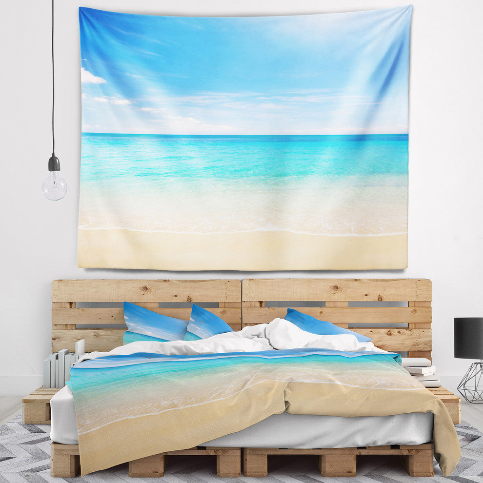 Bright Blue Tropical Beach Seashore Photo Wall Tapestry, 80"x68"