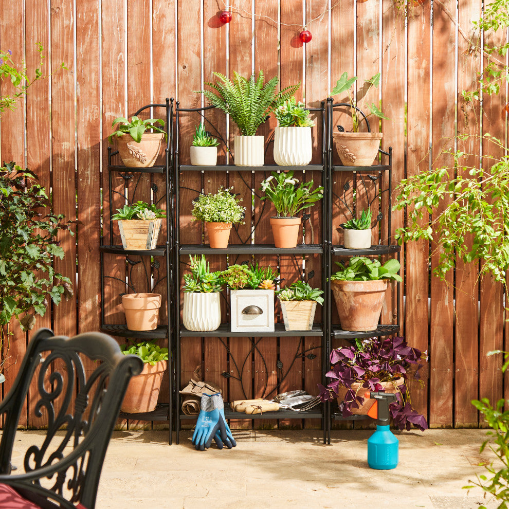 52"H 4-Tiered Metal Corner Shelf Plant Stand, Black