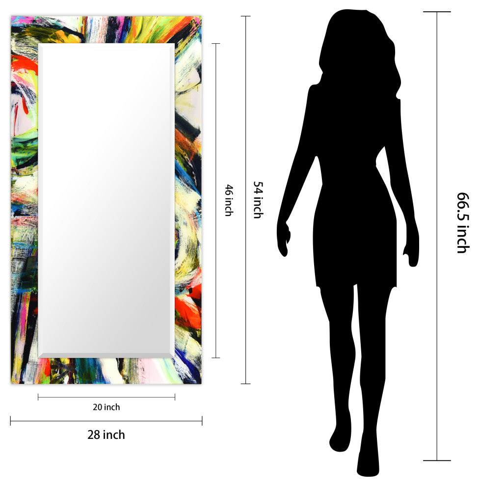 "Rock Star" Beveled Mirror on Printed Abstarct Tempered Art Glass, 54x28"