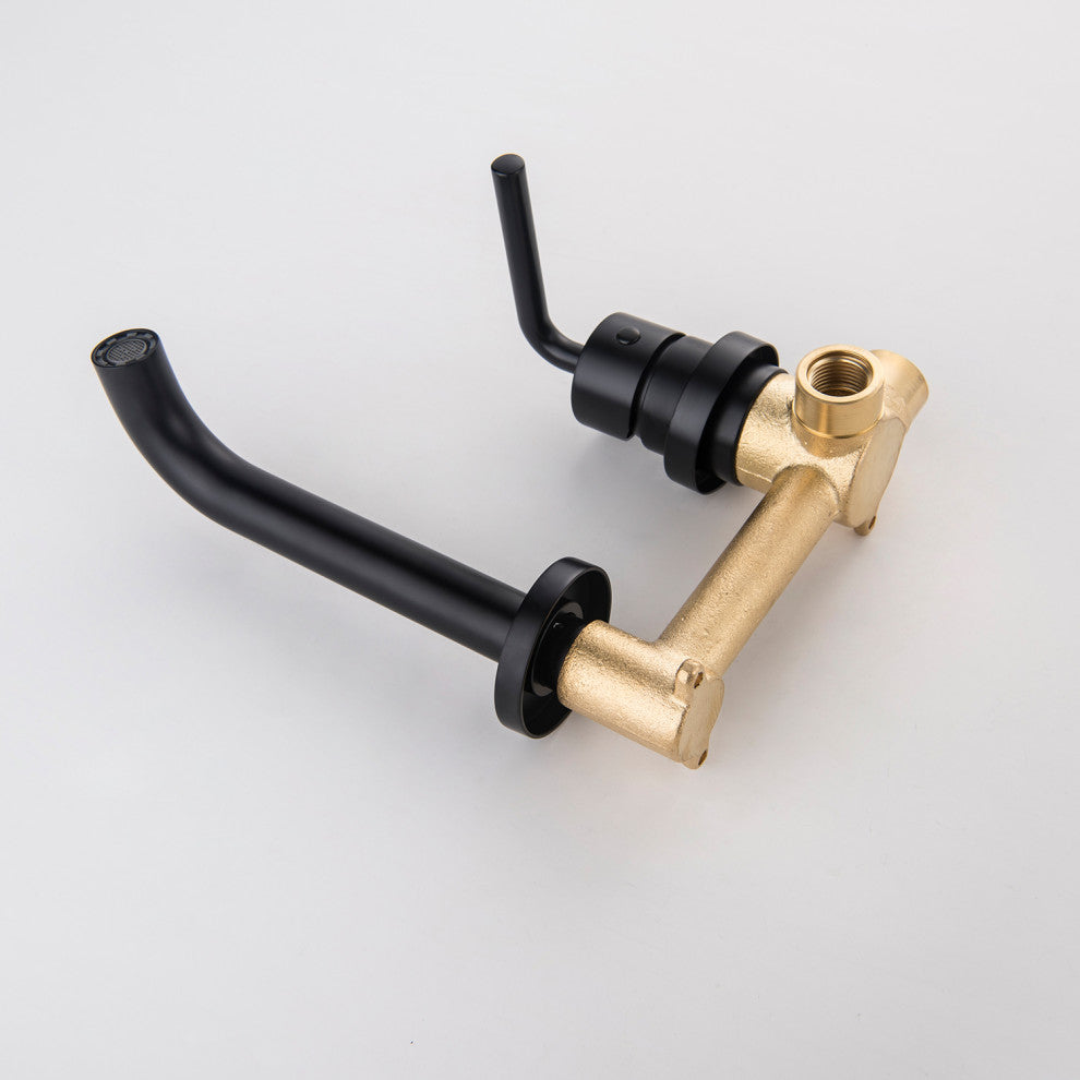 Single Handle Wall Mount Bathroom Faucet, Matte Black