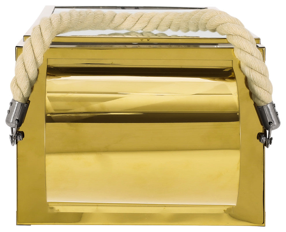Brianna Outdoor 22" Modern Stainless Steel Lantern, Gold