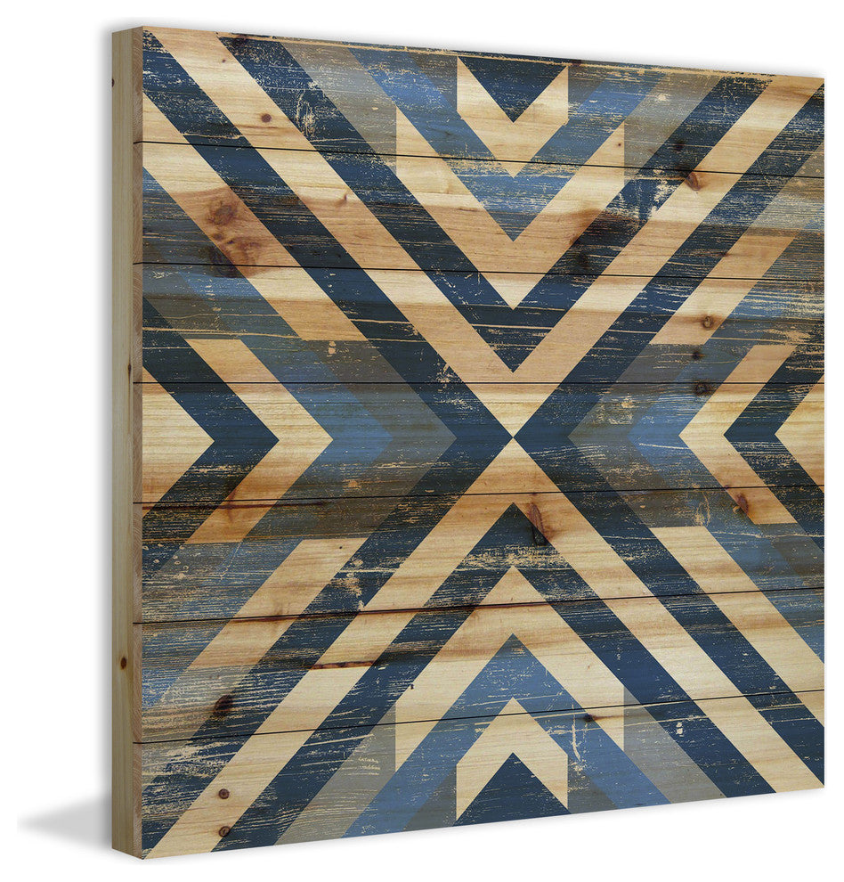 "Converging Blues" Painting Print on Natural Pine Wood