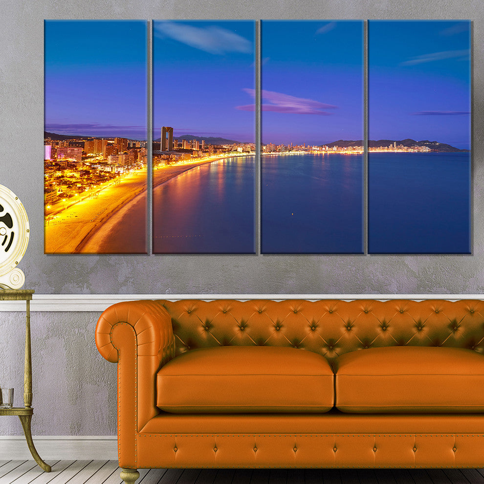 "Benidorm Poniente Beach Sunset" Canvas Print, 4 Panels