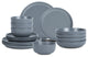 Stone Lain Logan Stoneware 16 Piece Dinnerware Set With Pasta Bowls, Grey