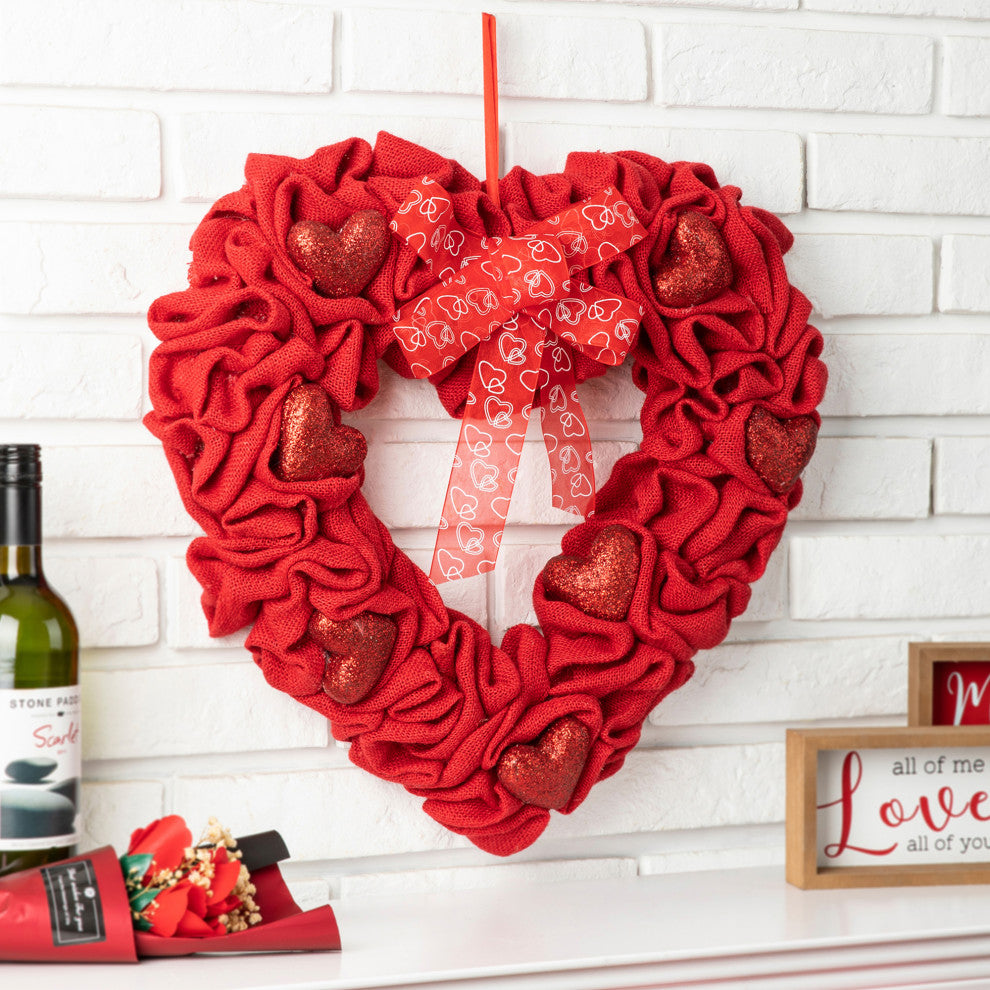 19.25" Fabric Valentine's Heart Wreath