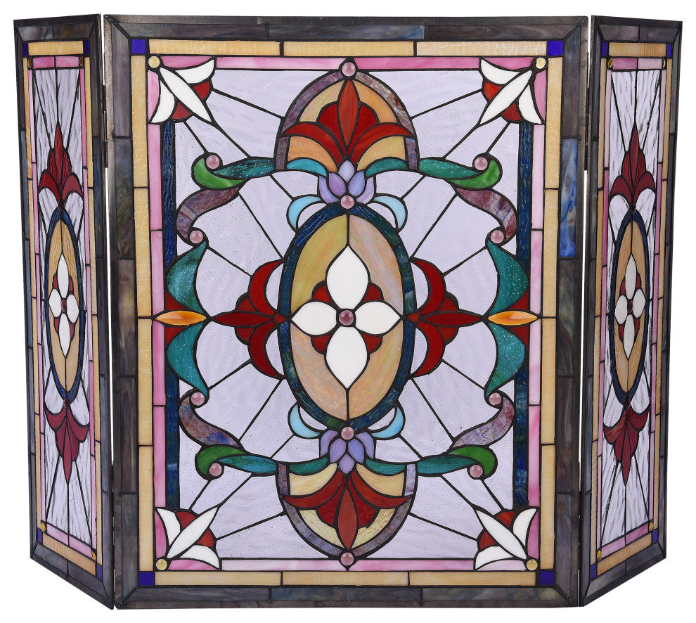 CHLOE Lighting Aylee Tiffany 3-Piece Folding Victorian Fireplace Screen