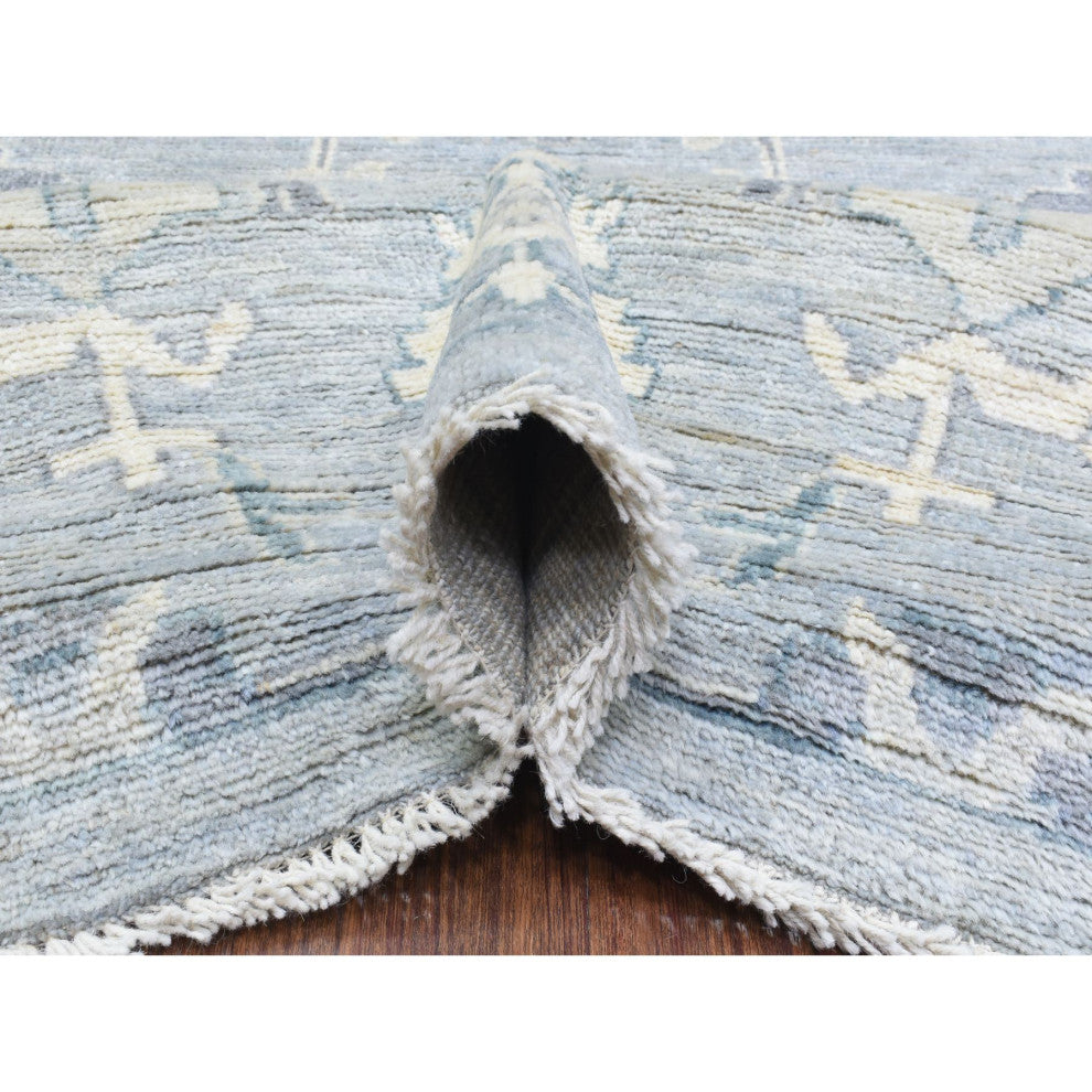 Gray Afghan Oushak Flowing Open Design Hand Knotted Pure Wool Rug, 10'2"x13'10"