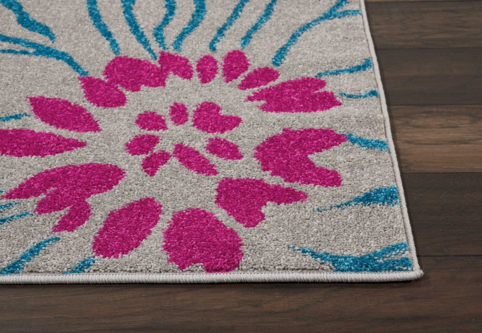 7 x 10 Gray and Pink Tropical Flower Area Rug