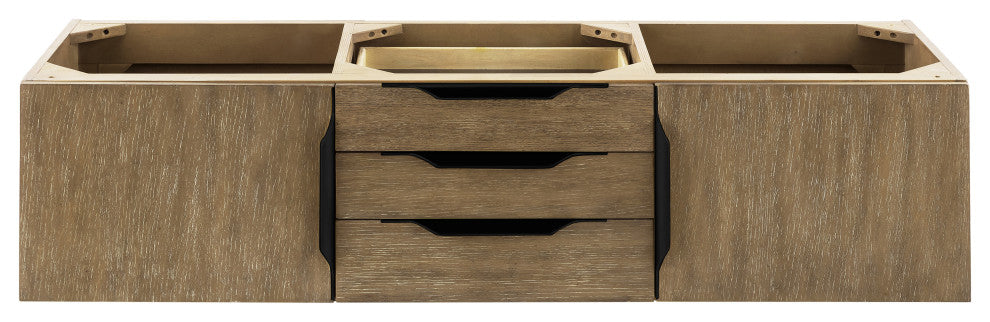 Columbia 59" Double Wall Mount Vanity Cabinet, Latte Oak, Matte Black