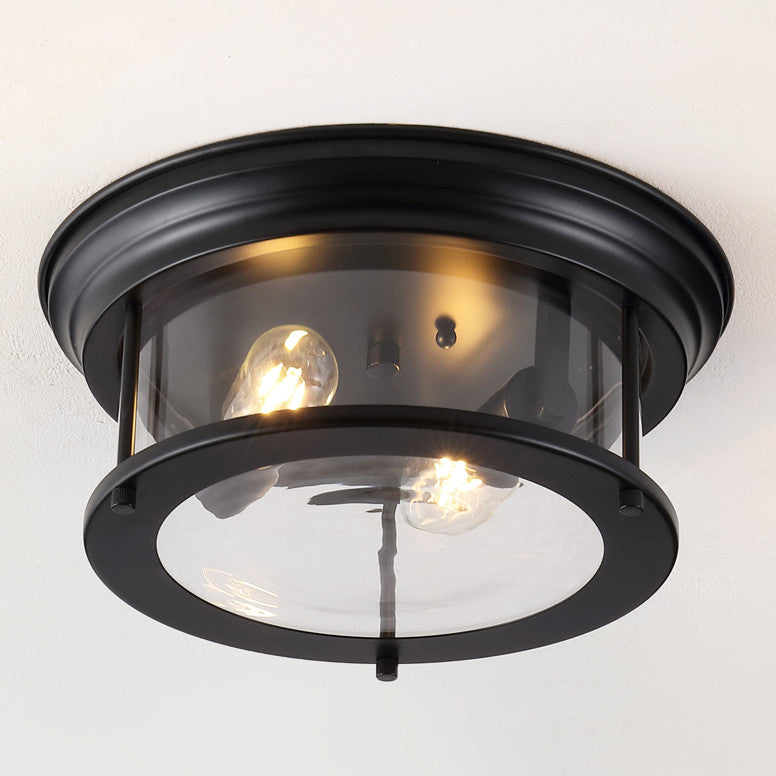 Lauren 13.25" 2-Light Metal/Glass LED Flush Mount, Black