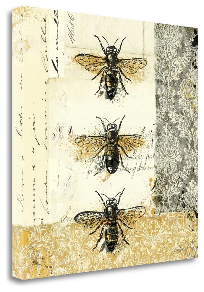 "Golden Bees N Butterflies No 1" By Katie Pertiet, Giclee on Gallery Wrap Canvas