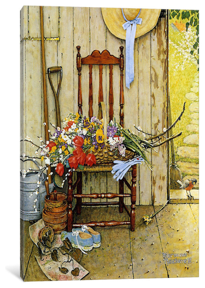 "Spring Flowers Gallery" by Norman Rockwell, 26x18x1.5"