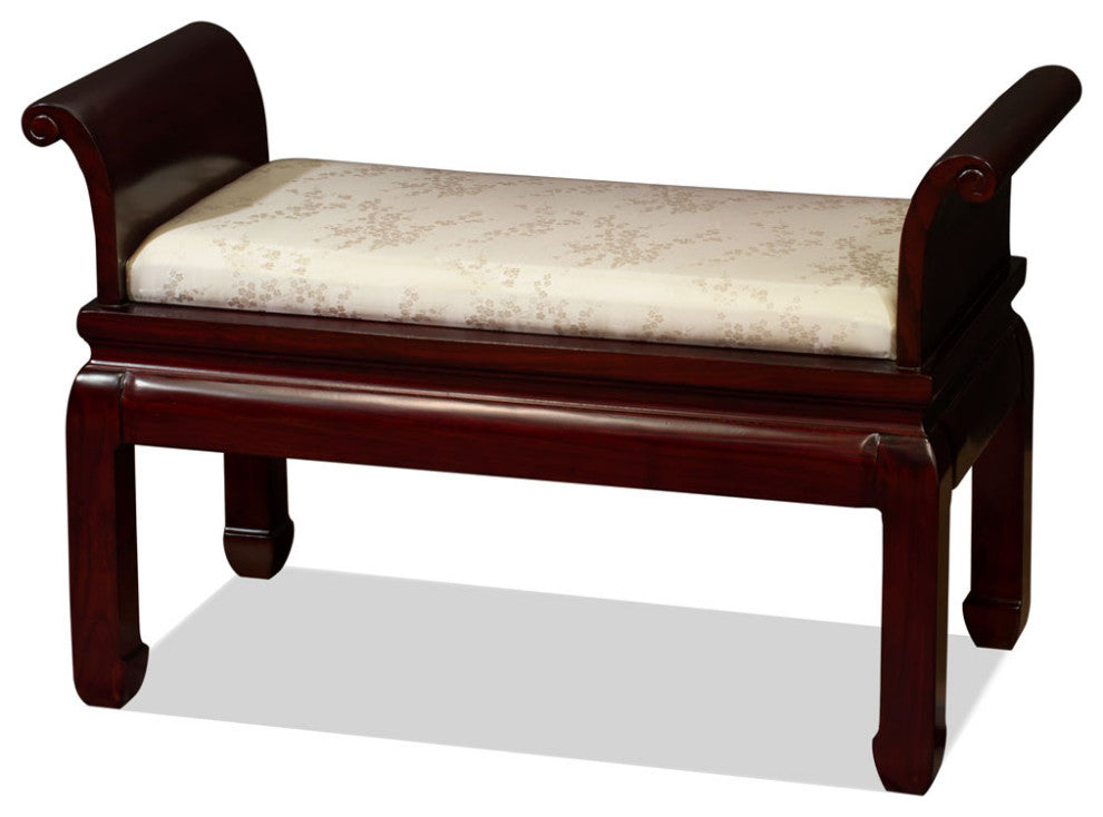 Dark Cherry Finish Elmwood Zhou Yi Asian Bench