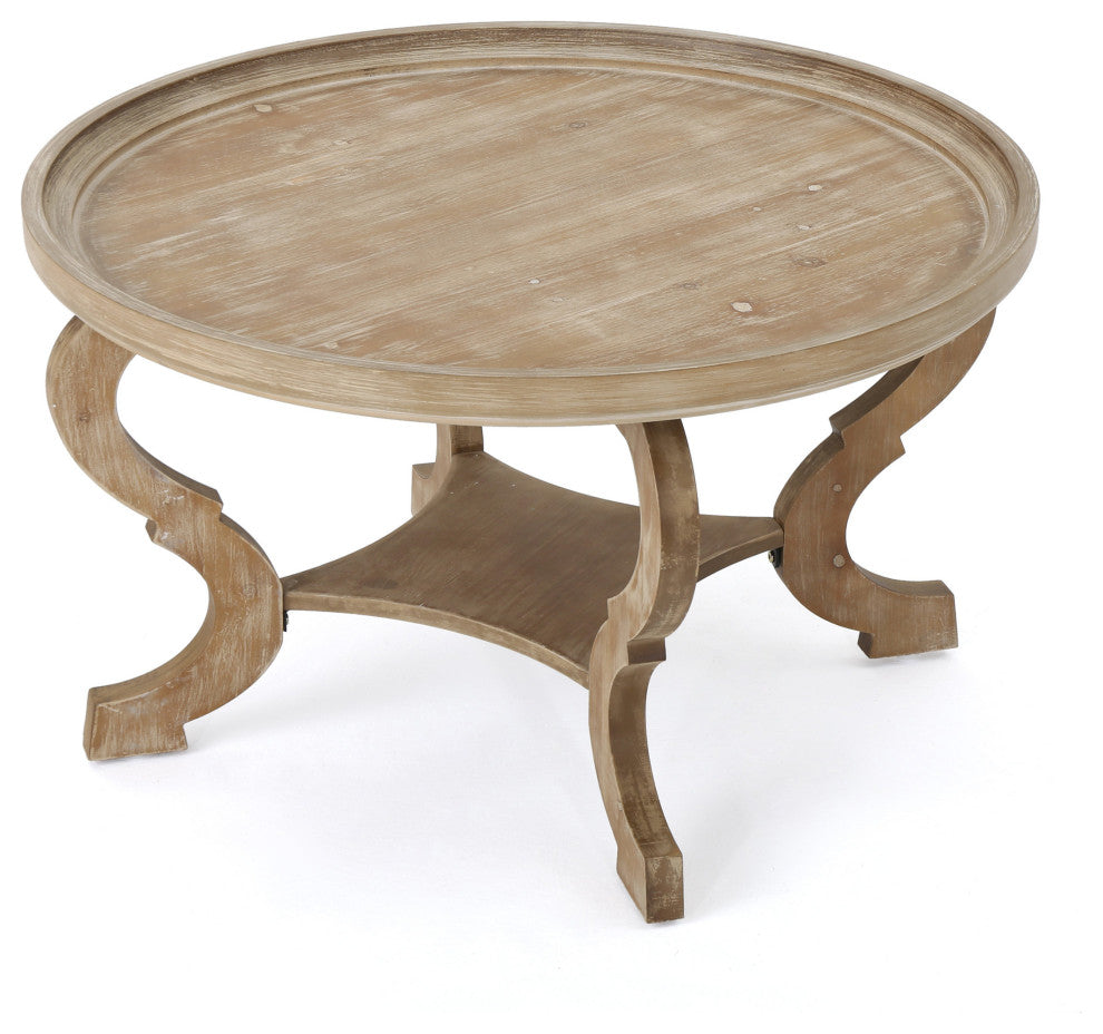 GDF Studio Alteri Finished Faux Wood Circular Coffee Table, Natural