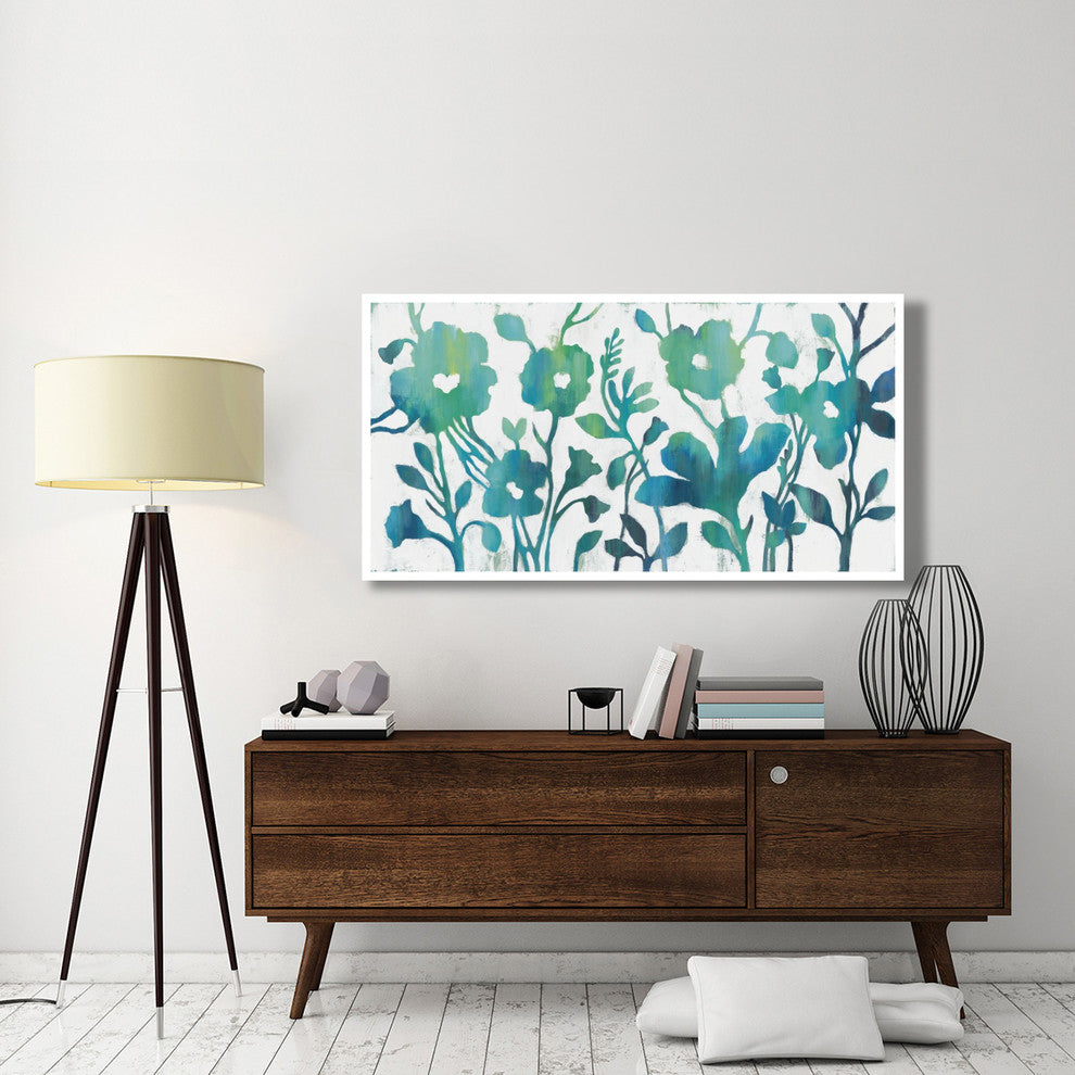 "Teal Trio I on White" Digital Paper Print by Silvia Vassileva, 62"x32"