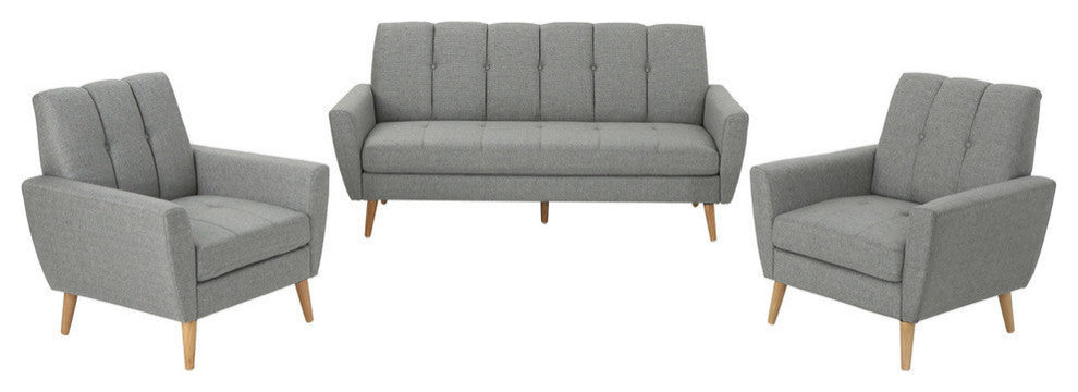 GDF Studio Angelina Mid-Century Fabric Sofa Chat Set, Gray