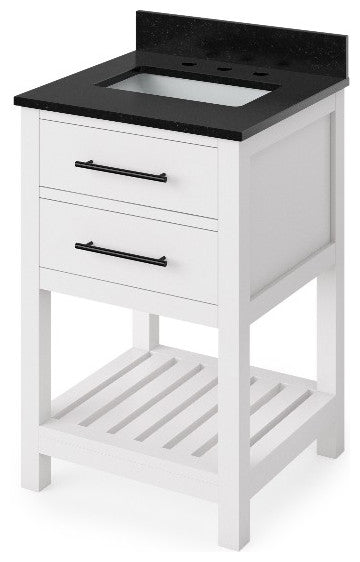 Wavecrest Contemporary White 24" Vanity, Black Granite Vanity Top