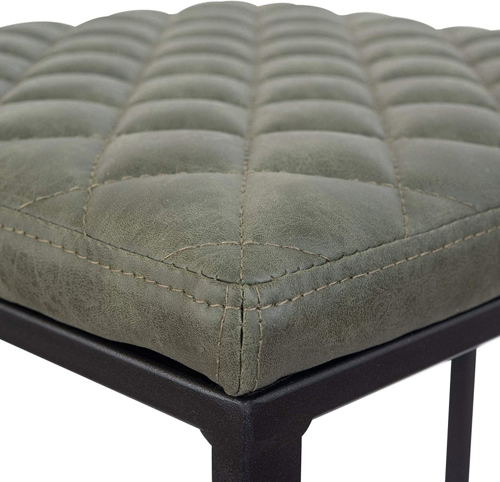 Quincy Quilted Stitched Leather Bar Stools With Metal Frame Olive Green