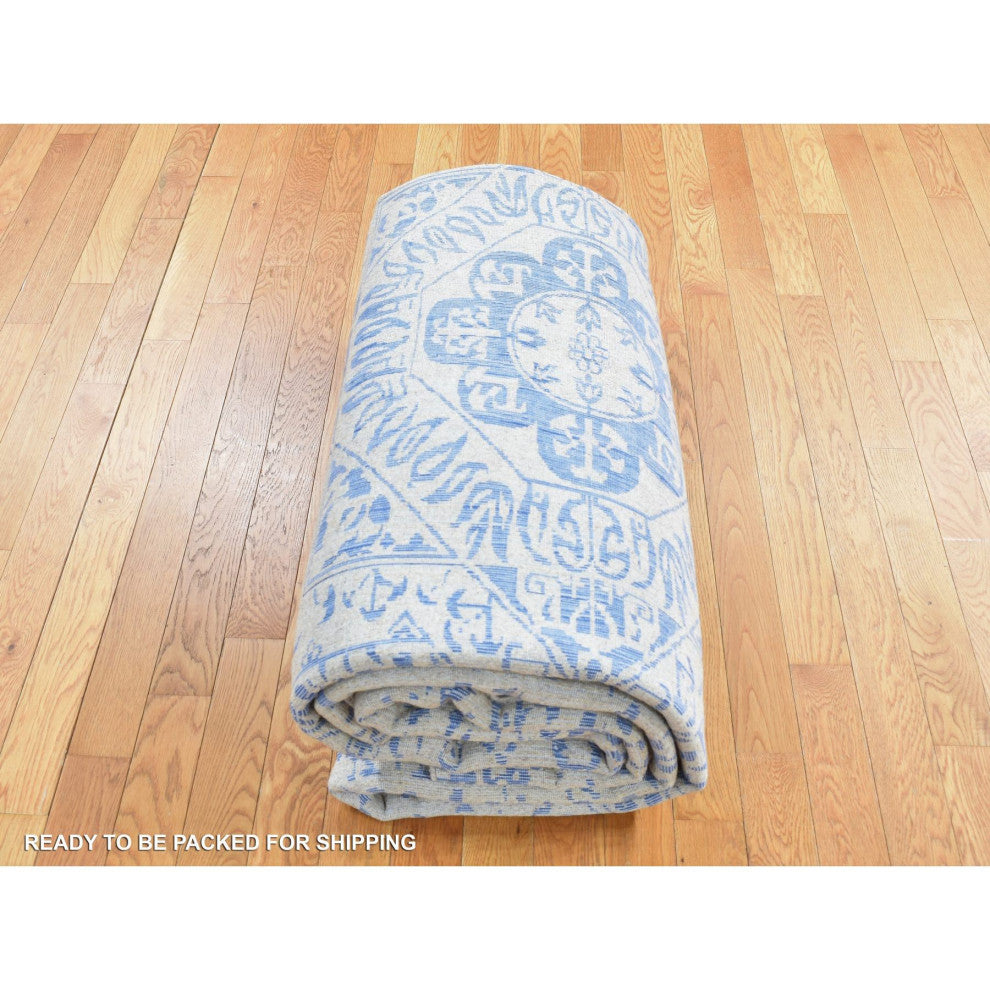 Bayern Blue, Hand Loomed, Wool and Art Silk, Mamluk Design, Rug, 8'9"x12'
