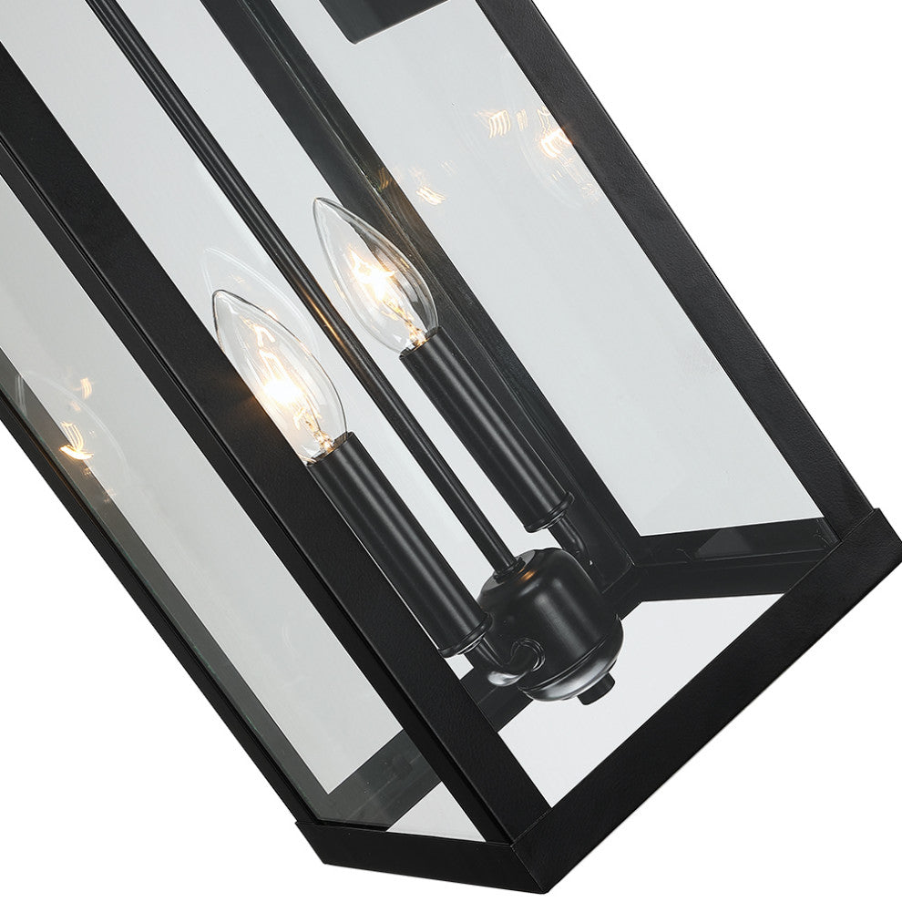 25.7" 2-Light Large Traditional Outdoor Wall Lantern Sconce, Matte Black