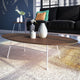 LeisureMod Rossmore Oval Coffee Table With White Steel Frame, Walnut