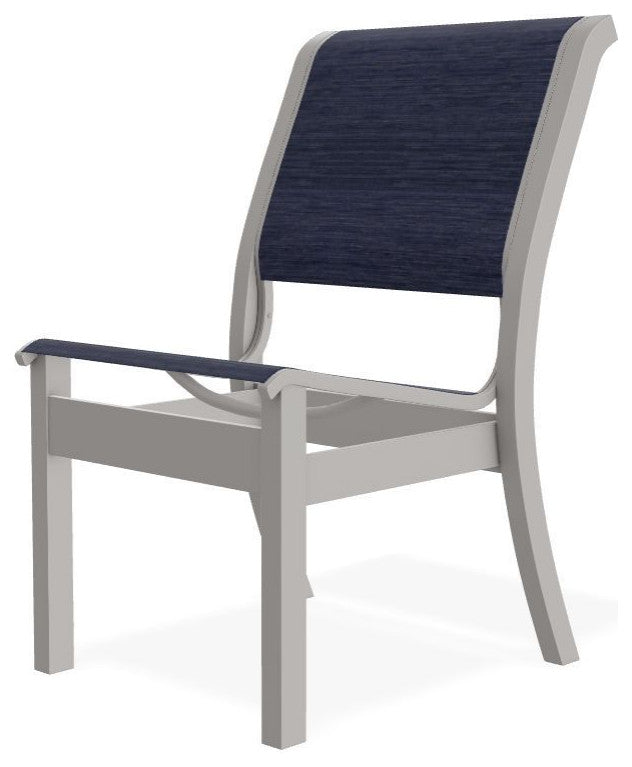 Leeward Sling Stackable Outdoor Dining Chair, Collect Indigo/Warm Gray
