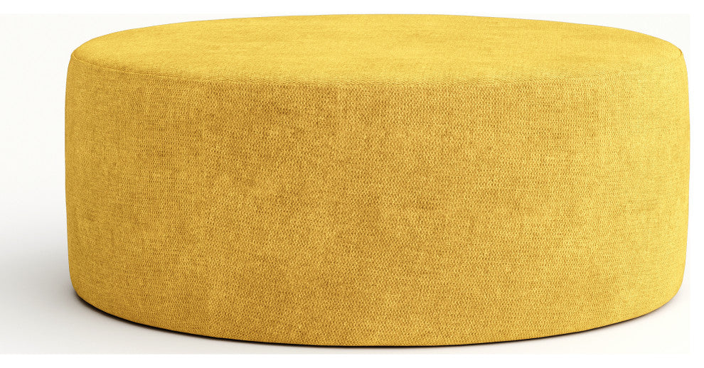 MADDOX 37" Round Ottoman Pouf Footstool, Mustard