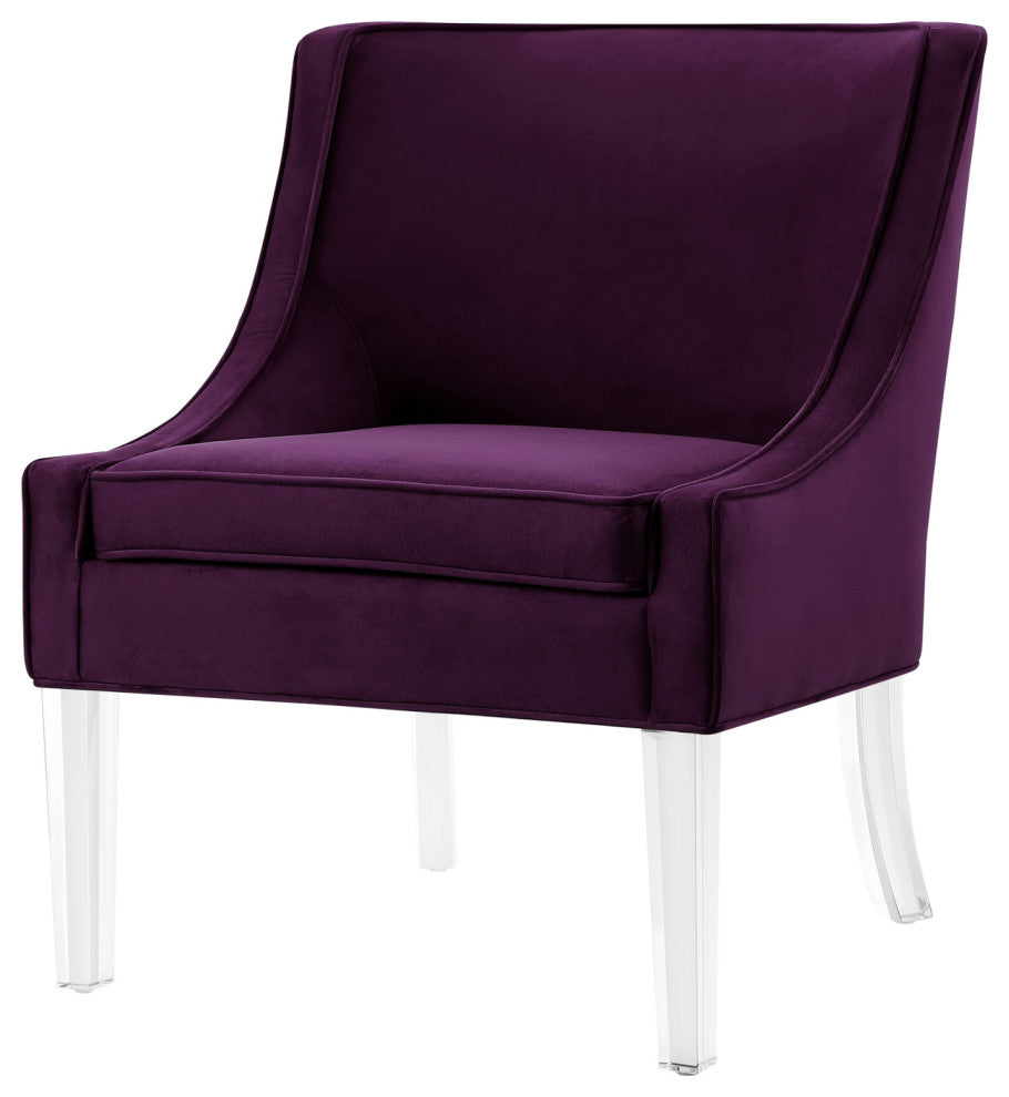 Nicole Miller Marc Velvet Accent Chair With Acrylic Legs, Purple