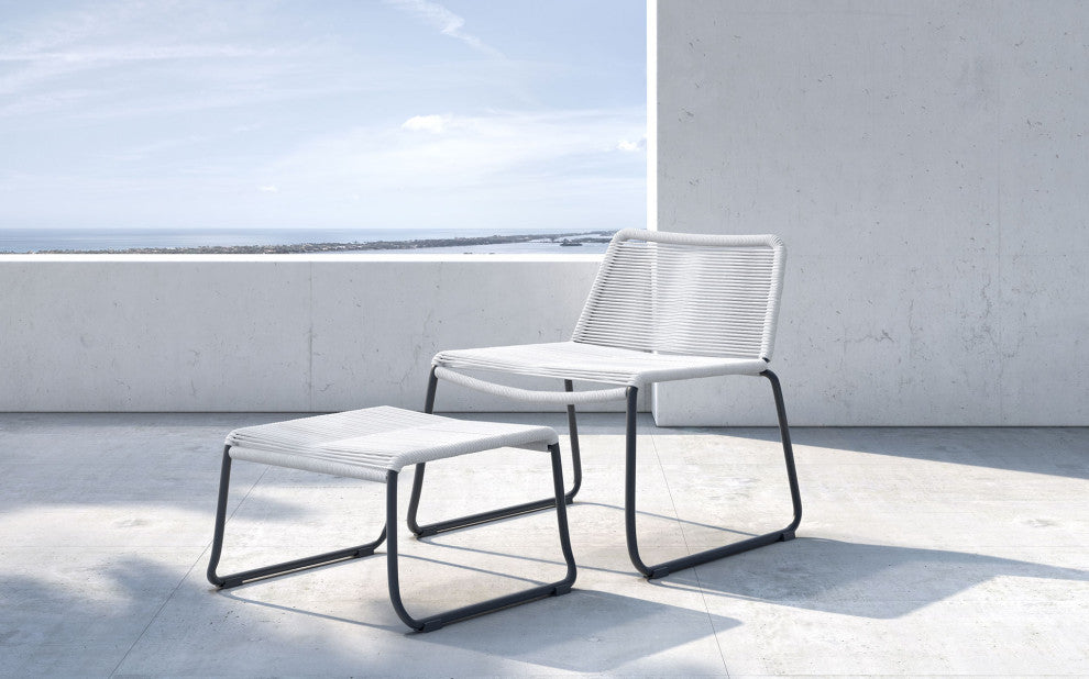 2-Piece Barclay Stacking Lounge Chair and Ottoman Set, White Cord