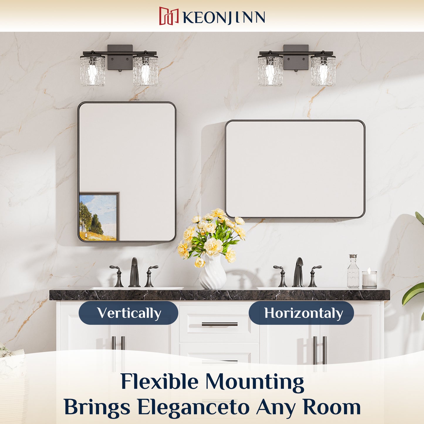 Metal Frame Decorative Rectangular Wall Mount Mirror, Black, 48"x30"