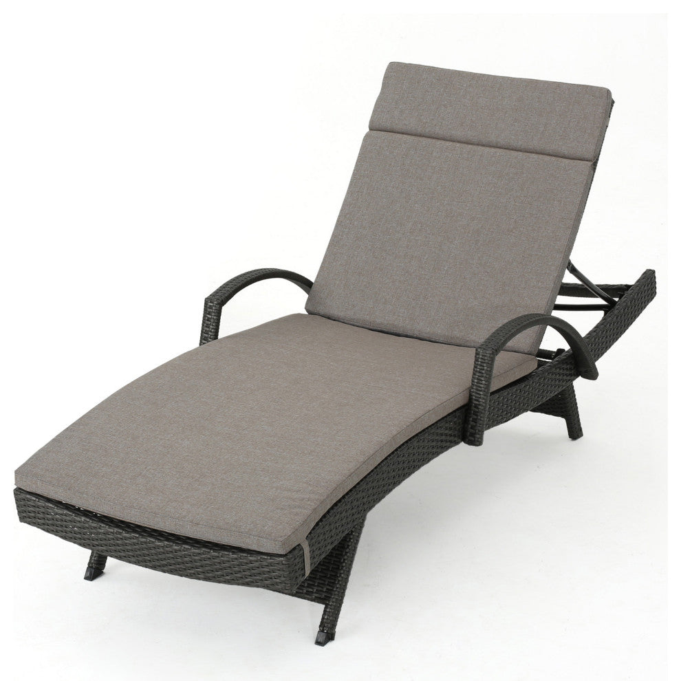 GDF Studio Solaris Outdoor Gray Wicker Armed Chaise Lounge With Cushion, Charcoa