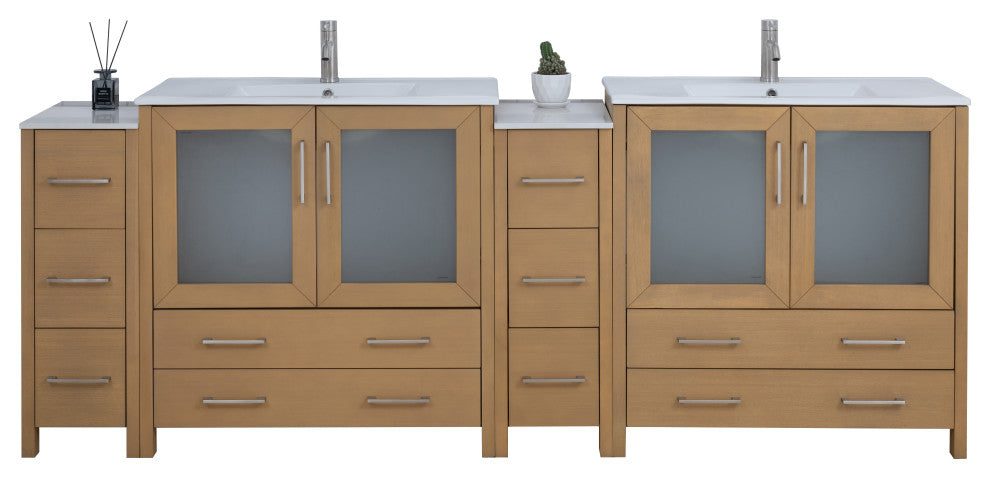 Vanity Art Freestanding Bathroom Vanity Set with Ceramic Top & Mirror