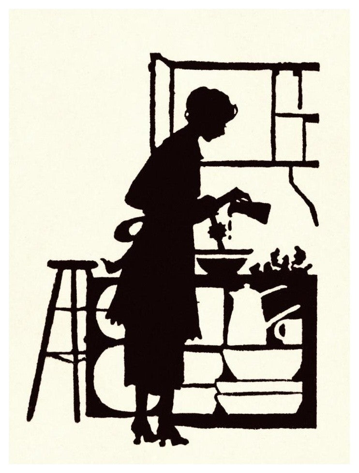 "Homemaker Waters Plants in a Home" Paper Print by Maxfield Parrish, 26"x34"