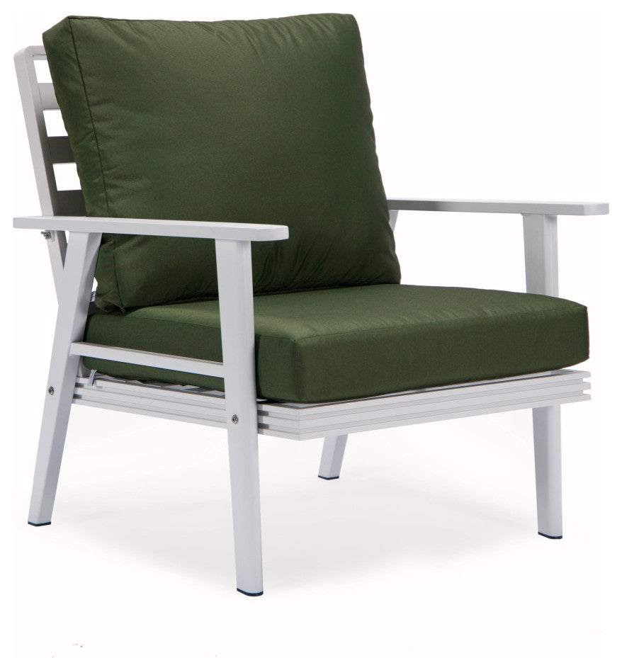 LeisureMod Walbrooke White Patio Conversation Set With Fire Pit, Green